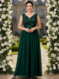 A-Line/Princess V Neck Sleeveless Floor-Length Mother of the Bride Dresses with Sequin