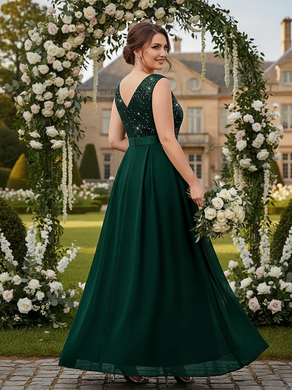 A-Line/Princess V Neck Sleeveless Floor-Length Mother of the Bride Dresses with Sequin