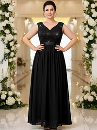 A-Line/Princess V Neck Sleeveless Floor-Length Mother of the Bride Dresses with Sequin
