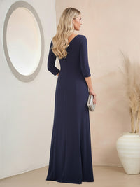 A-Line/Princess V Neck 3/4 Sleeve Floor-Length Mother of the Bride Dresses with Ruffle