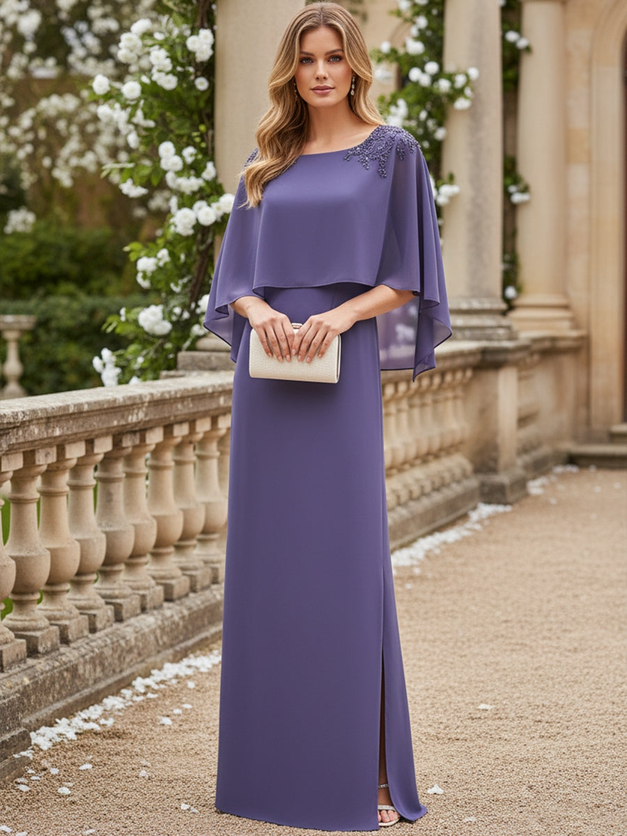 Sheath/Column Scoop Neck Floor-Length Mother of the Bride Dresses with Cape