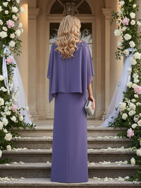 Sheath/Column Scoop Neck Floor-Length Mother of the Bride Dresses with Cape