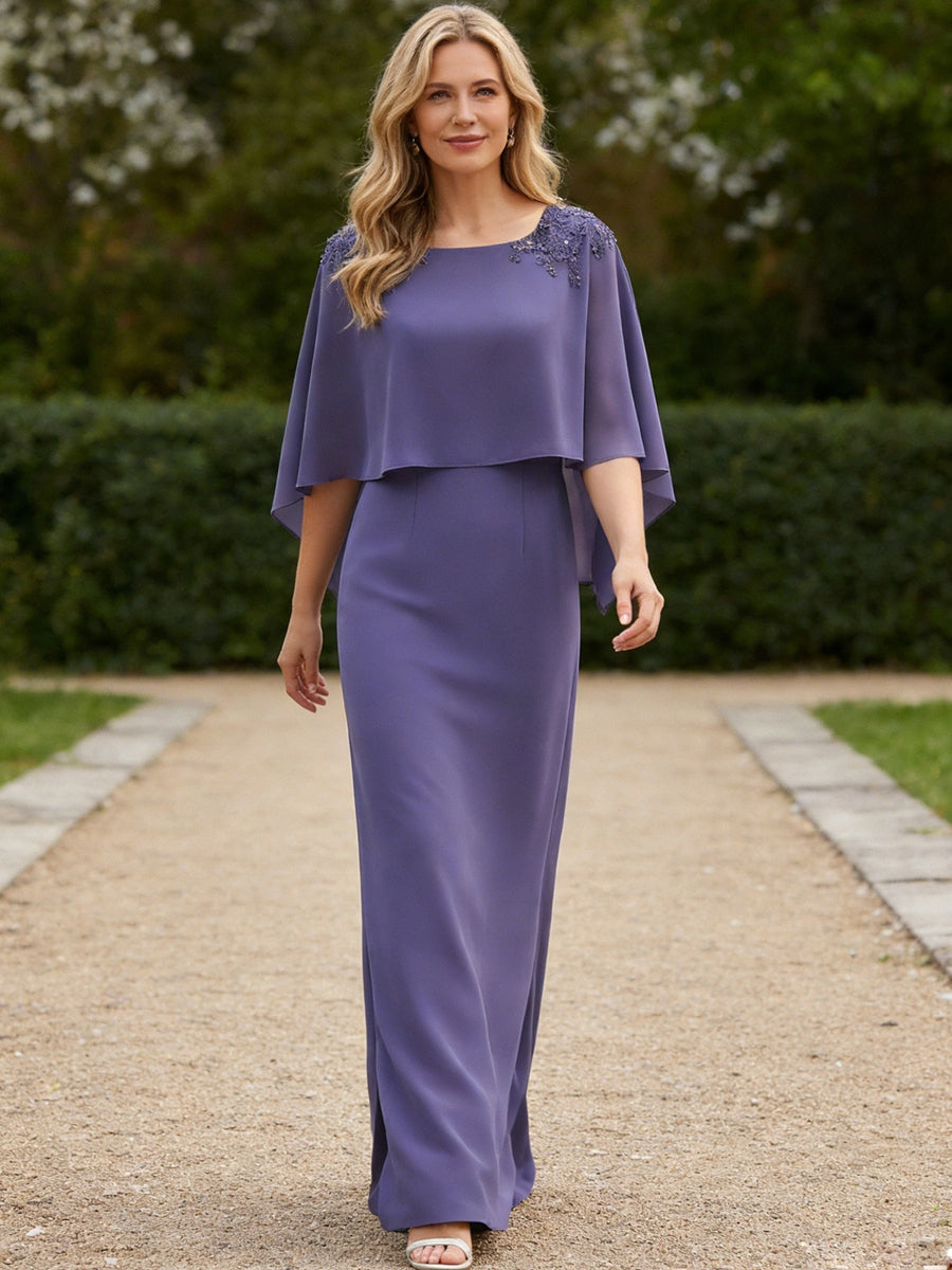Sheath/Column Scoop Neck Floor-Length Mother of the Bride Dresses with Cape