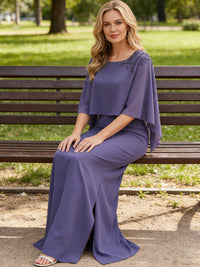 Sheath/Column Scoop Neck Floor-Length Mother of the Bride Dresses with Cape