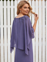 Sheath/Column Scoop Neck Floor-Length Mother of the Bride Dresses with Cape