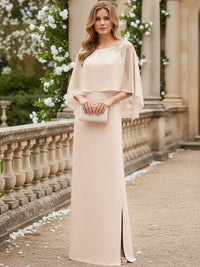 Sheath/Column Scoop Neck Floor-Length Mother of the Bride Dresses with Cape