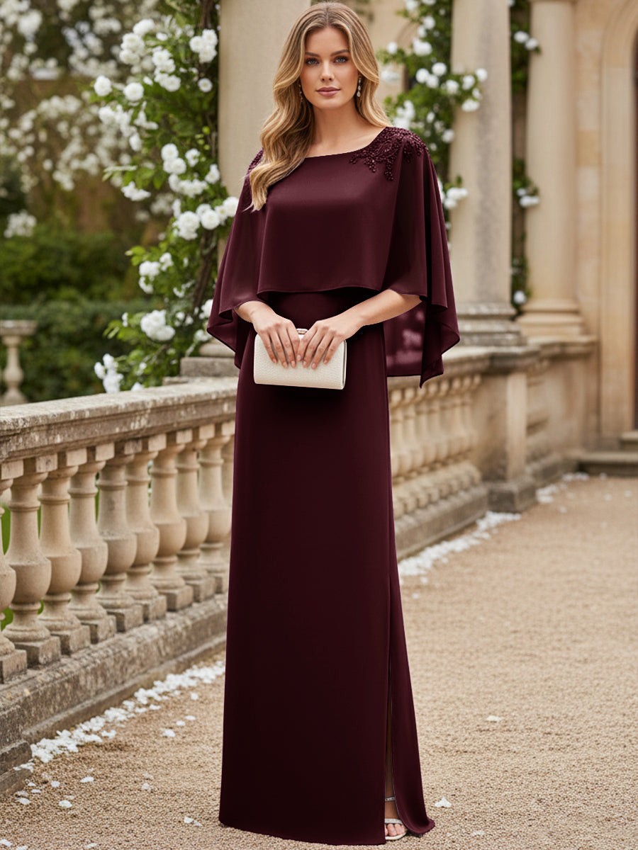 Sheath/Column Scoop Neck Floor-Length Mother of the Bride Dresses with Cape