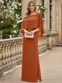 Sheath/Column Scoop Neck Floor-Length Mother of the Bride Dresses with Cape