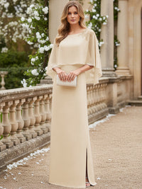 Sheath/Column Scoop Neck Floor-Length Mother of the Bride Dresses with Cape