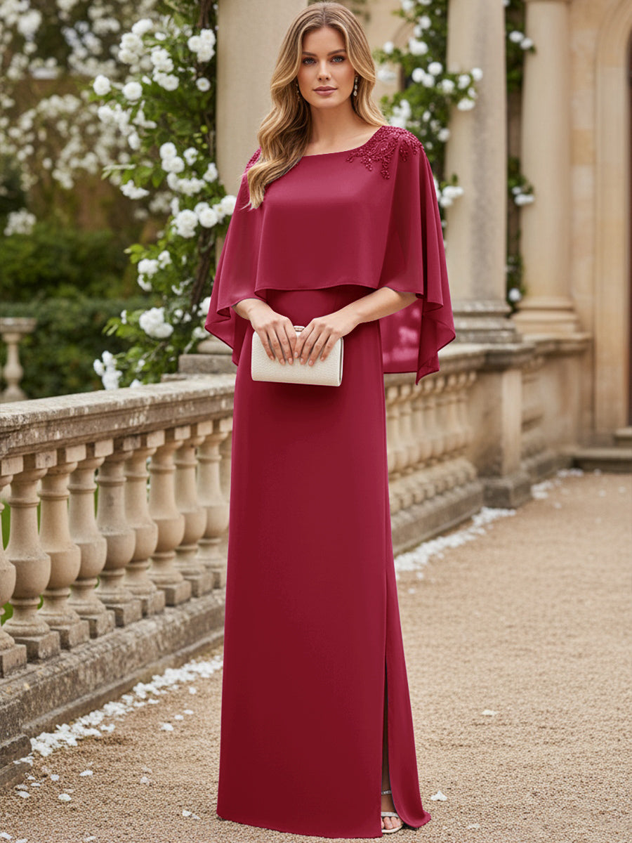 Sheath/Column Scoop Neck Floor-Length Mother of the Bride Dresses with Cape