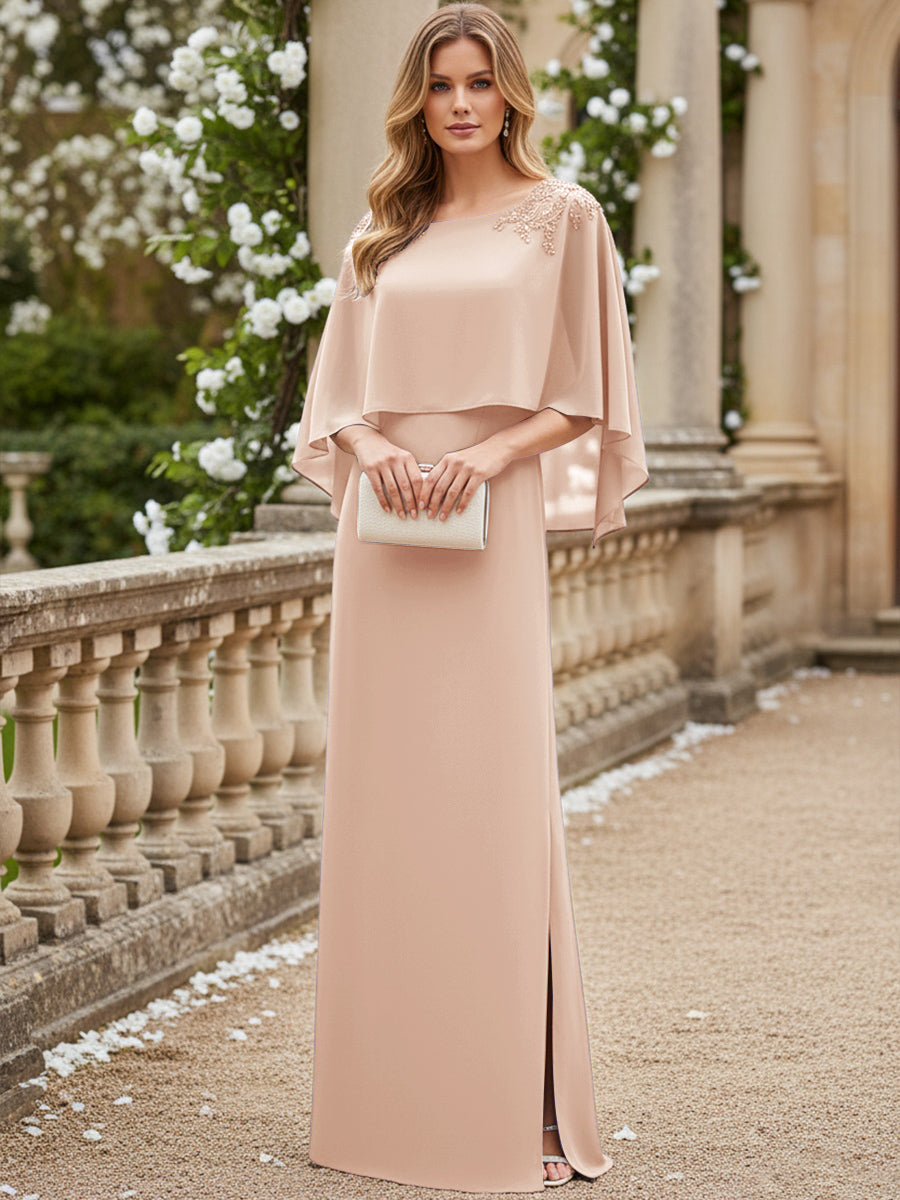 Sheath/Column Scoop Neck Floor-Length Mother of the Bride Dresses with Cape