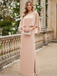 Sheath/Column Scoop Neck Floor-Length Mother of the Bride Dresses with Cape