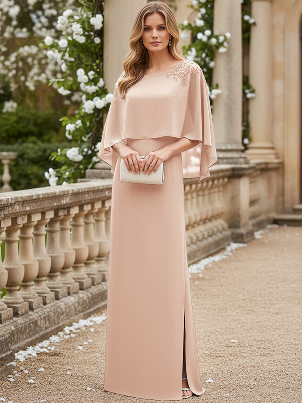 Sheath/Column Scoop Neck Floor-Length Mother of the Bride Dresses with Cape