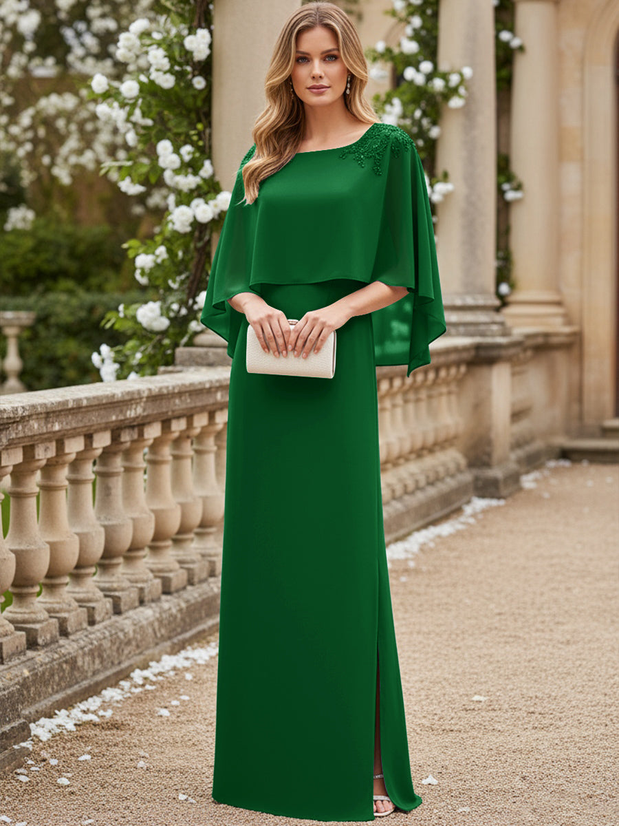 Sheath/Column Scoop Neck Floor-Length Mother of the Bride Dresses with Cape