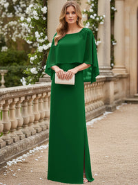 Sheath/Column Scoop Neck Floor-Length Mother of the Bride Dresses with Cape