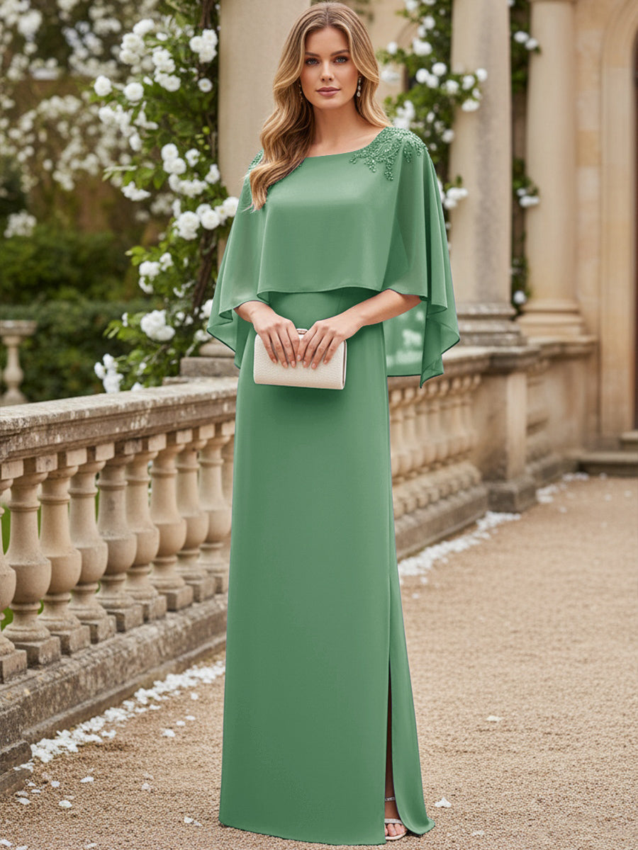Sheath/Column Scoop Neck Floor-Length Mother of the Bride Dresses with Cape
