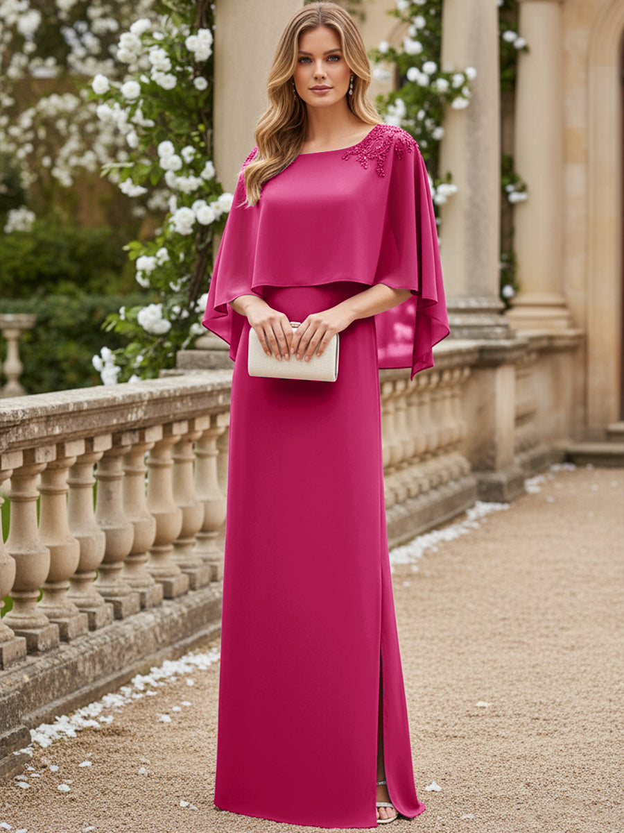 Sheath/Column Scoop Neck Floor-Length Mother of the Bride Dresses with Cape