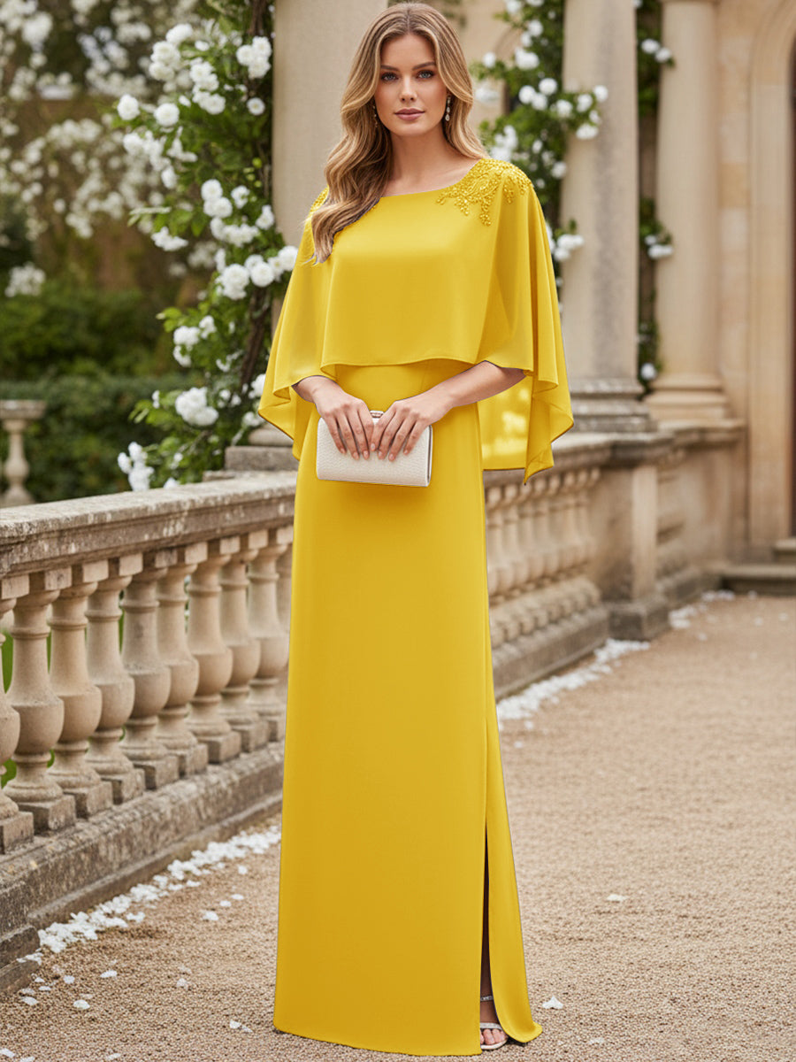 Sheath/Column Scoop Neck Floor-Length Mother of the Bride Dresses with Cape