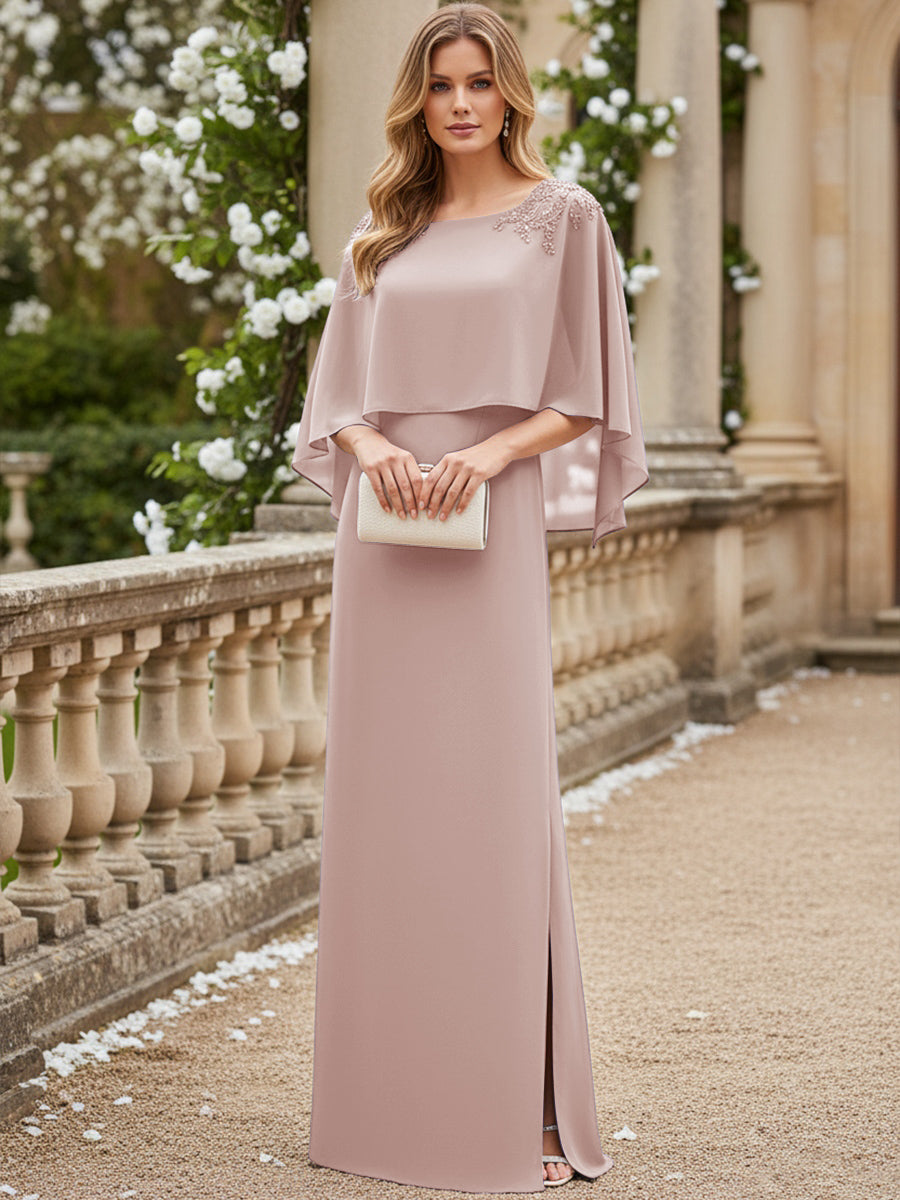 Sheath/Column Scoop Neck Floor-Length Mother of the Bride Dresses with Cape