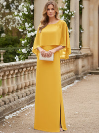 Sheath/Column Scoop Neck Floor-Length Mother of the Bride Dresses with Cape