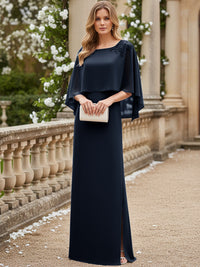 Sheath/Column Scoop Neck Floor-Length Mother of the Bride Dresses with Cape