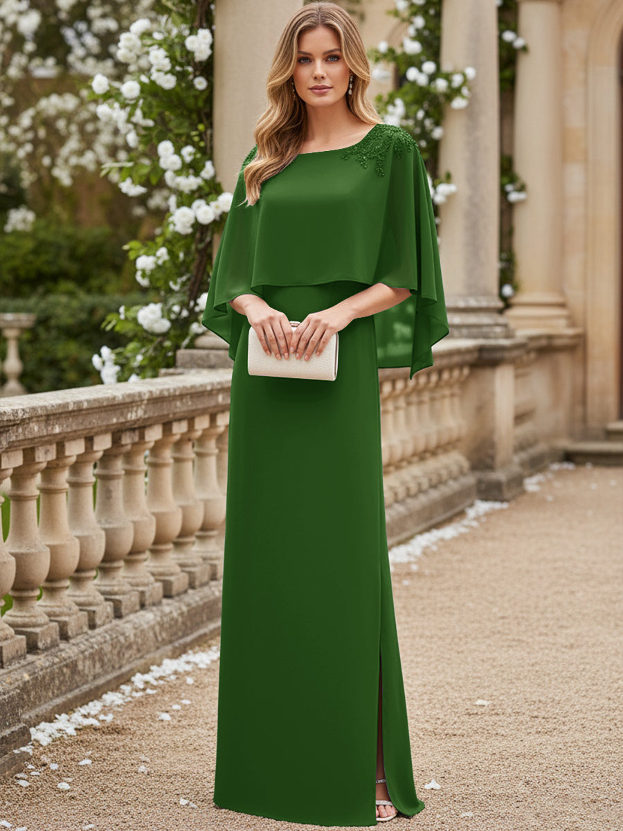 Sheath/Column Scoop Neck Floor-Length Mother of the Bride Dresses with Cape