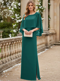 Sheath/Column Scoop Neck Floor-Length Mother of the Bride Dresses with Cape