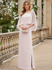 Sheath/Column Scoop Neck Floor-Length Mother of the Bride Dresses with Cape