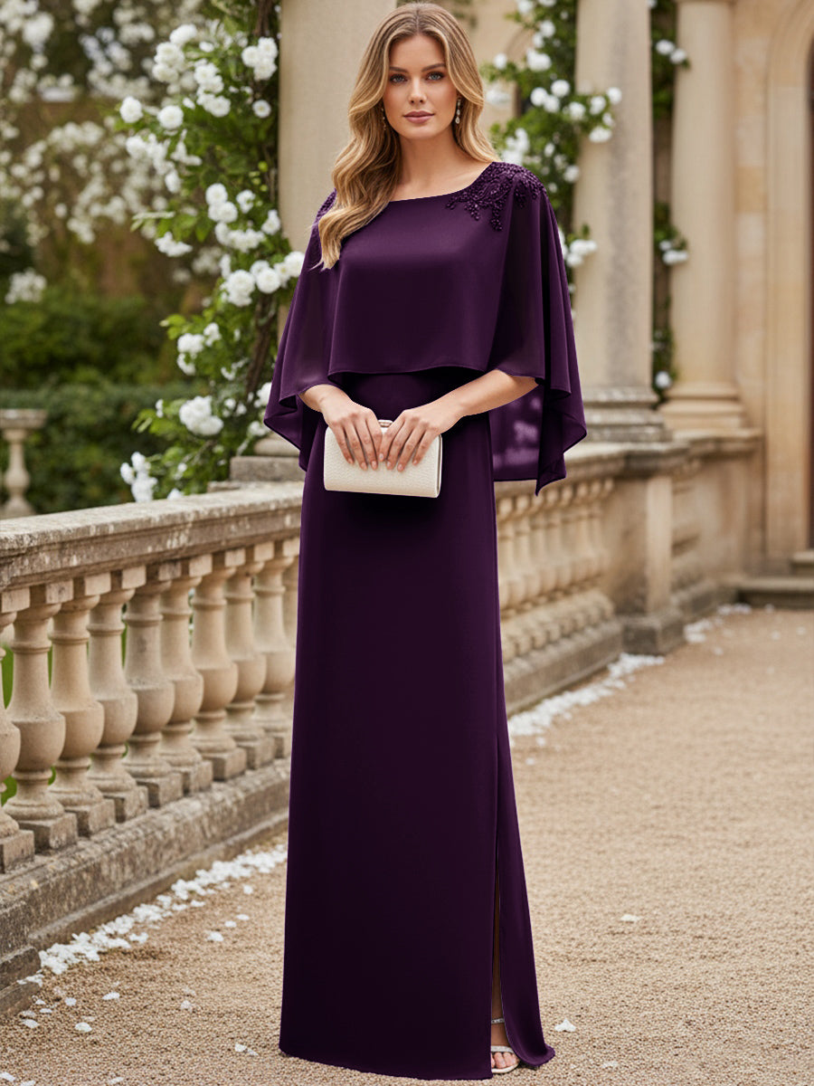 Sheath/Column Scoop Neck Floor-Length Mother of the Bride Dresses with Cape