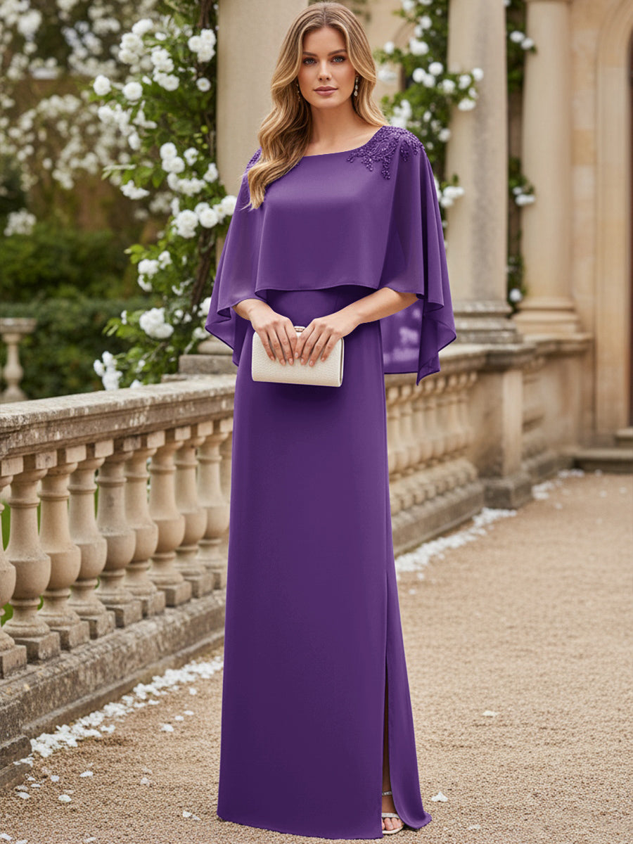 Sheath/Column Scoop Neck Floor-Length Mother of the Bride Dresses with Cape