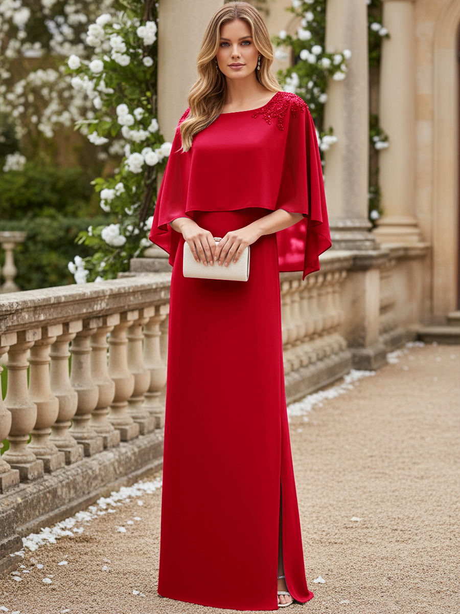 Sheath/Column Scoop Neck Floor-Length Mother of the Bride Dresses with Cape