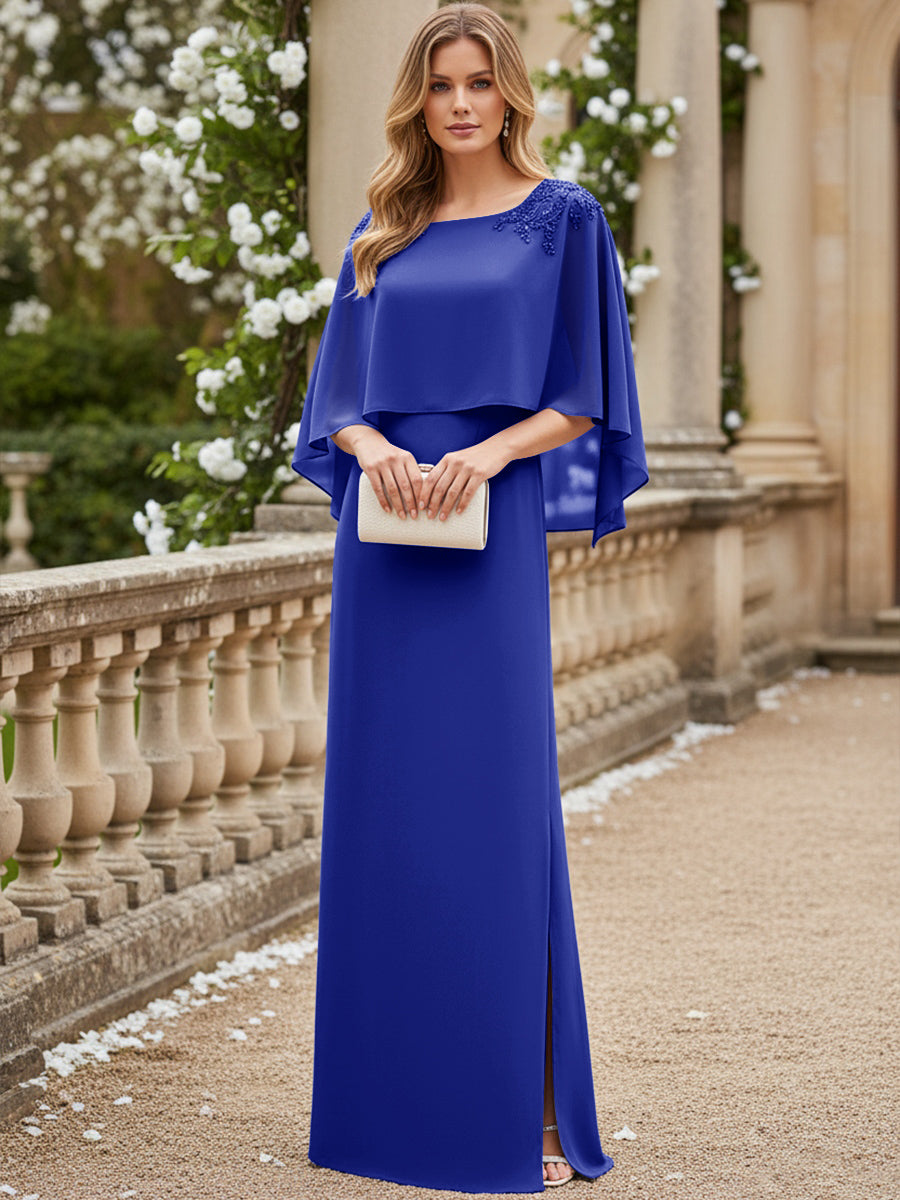 Sheath/Column Scoop Neck Floor-Length Mother of the Bride Dresses with Cape