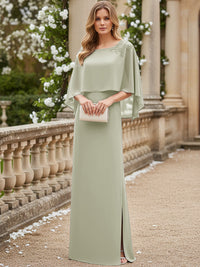 Sheath/Column Scoop Neck Floor-Length Mother of the Bride Dresses with Cape