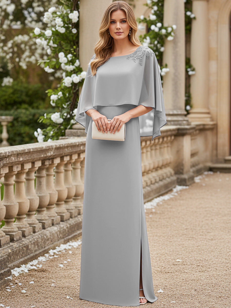 Sheath/Column Scoop Neck Floor-Length Mother of the Bride Dresses with Cape
