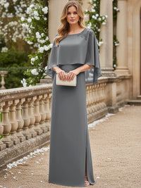 Sheath/Column Scoop Neck Floor-Length Mother of the Bride Dresses with Cape