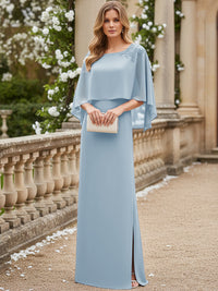 Sheath/Column Scoop Neck Floor-Length Mother of the Bride Dresses with Cape