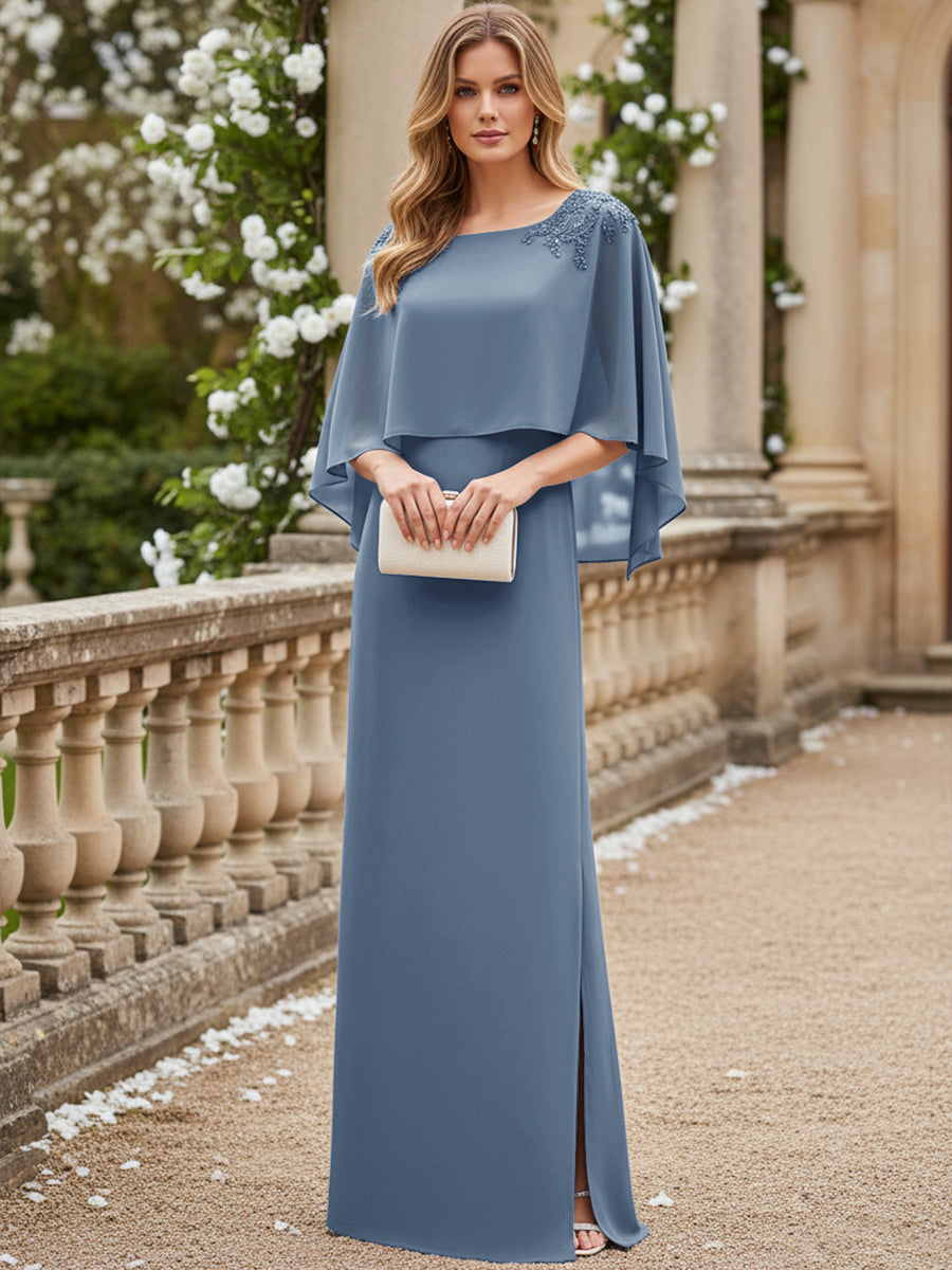 Sheath/Column Scoop Neck Floor-Length Mother of the Bride Dresses with Cape