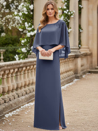 Sheath/Column Scoop Neck Floor-Length Mother of the Bride Dresses with Cape