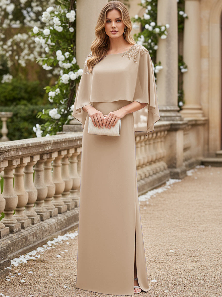 Sheath/Column Scoop Neck Floor-Length Mother of the Bride Dresses with Cape