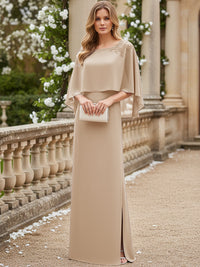 Sheath/Column Scoop Neck Floor-Length Mother of the Bride Dresses with Cape