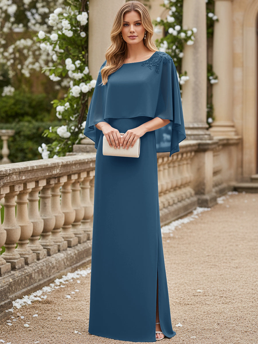 Sheath/Column Scoop Neck Floor-Length Mother of the Bride Dresses with Cape