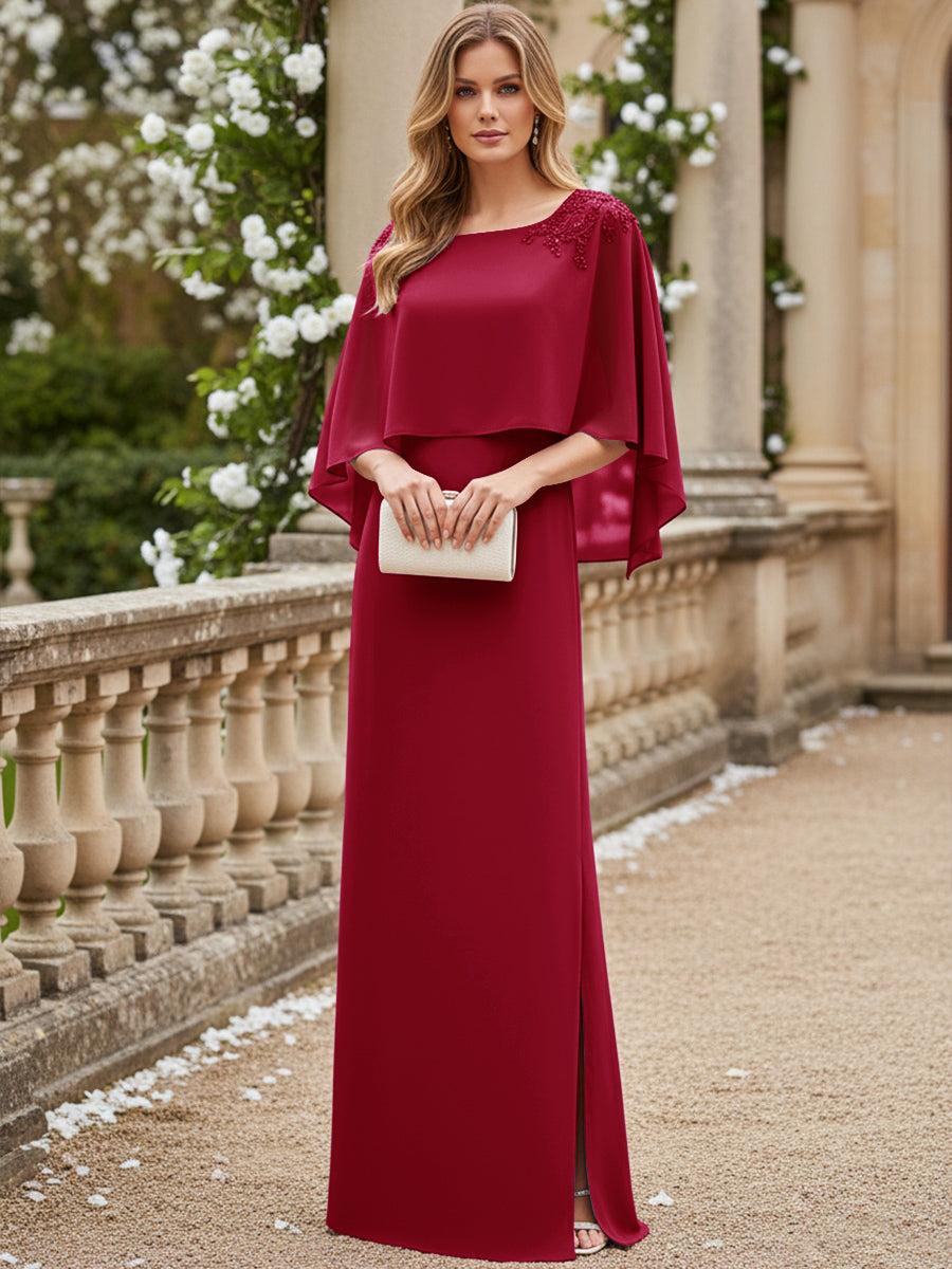 Sheath/Column Scoop Neck Floor-Length Mother of the Bride Dresses with Cape