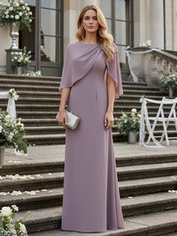 Sheath/Column Scoop Neck Floor-Length Mother of the Bride Dresses with Asymmetical Cape