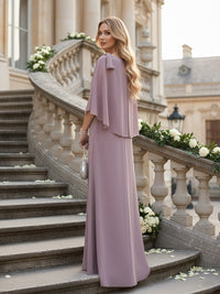 Sheath/Column Scoop Neck Floor-Length Mother of the Bride Dresses with Asymmetical Cape