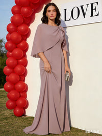 Sheath/Column Scoop Neck Floor-Length Mother of the Bride Dresses with Asymmetical Cape