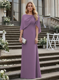 Sheath/Column Scoop Neck Floor-Length Mother of the Bride Dresses with Asymmetical Cape