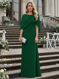 Sheath/Column Scoop Neck Floor-Length Mother of the Bride Dresses with Asymmetical Cape