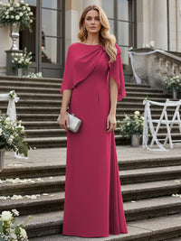 Sheath/Column Scoop Neck Floor-Length Mother of the Bride Dresses with Asymmetical Cape