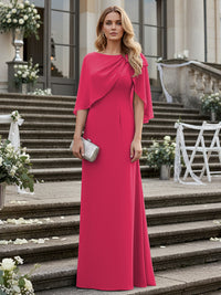 Sheath/Column Scoop Neck Floor-Length Mother of the Bride Dresses with Asymmetical Cape