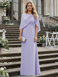 Sheath/Column Scoop Neck Floor-Length Mother of the Bride Dresses with Asymmetical Cape
